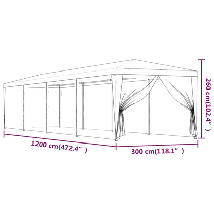 Party Tent with 10 Mesh Sidewalls Green 3x12 m HDPE