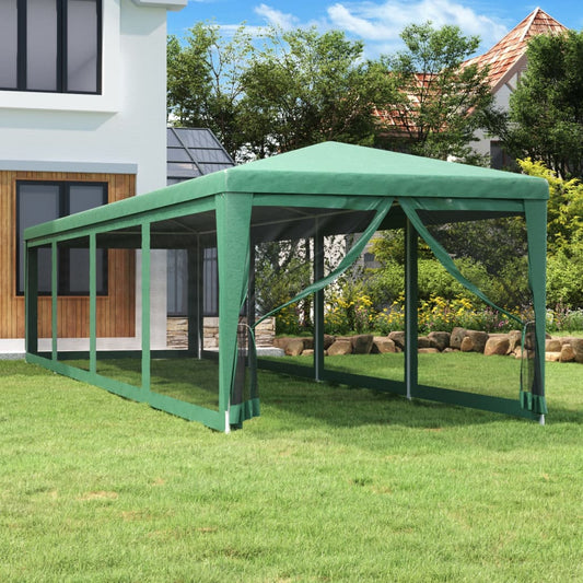 Party Tent with 10 Mesh Sidewalls Green 3x12 m HDPE