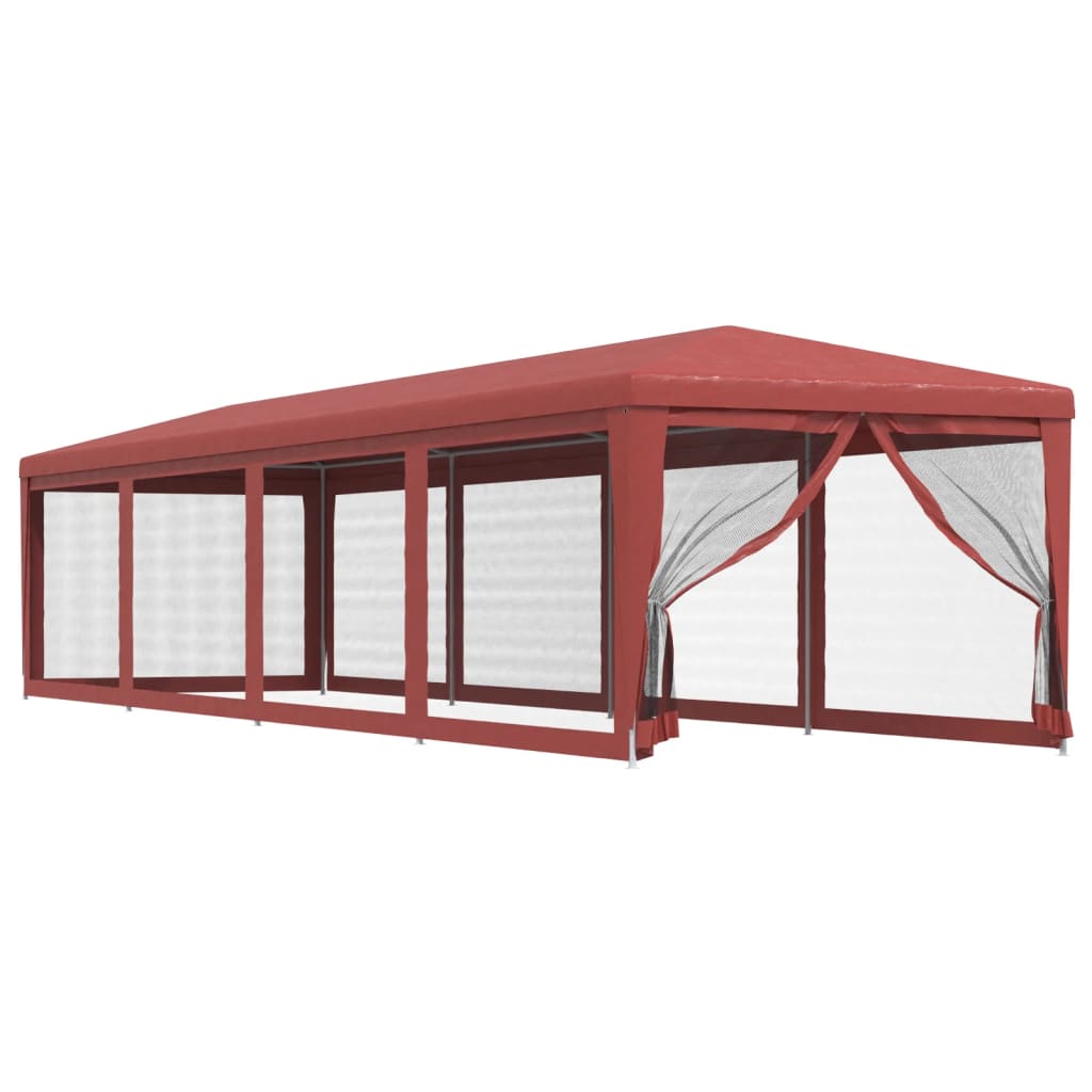 Party Tent with 10 Mesh Sidewalls Red 3x12 m HDPE