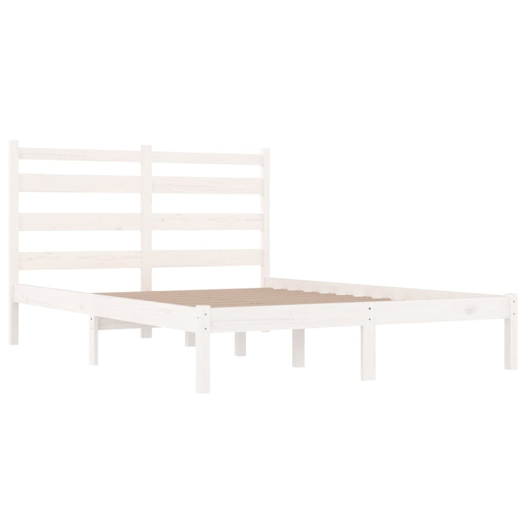 Bed Frame without Mattress White Solid Wood Pine Small Double