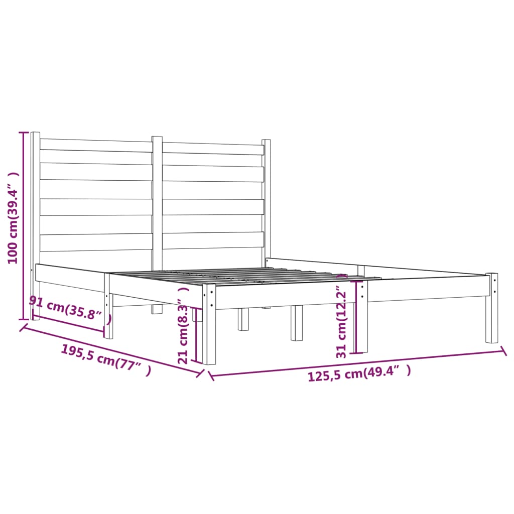 Bed Frame without Mattress White Solid Wood Pine Small Double