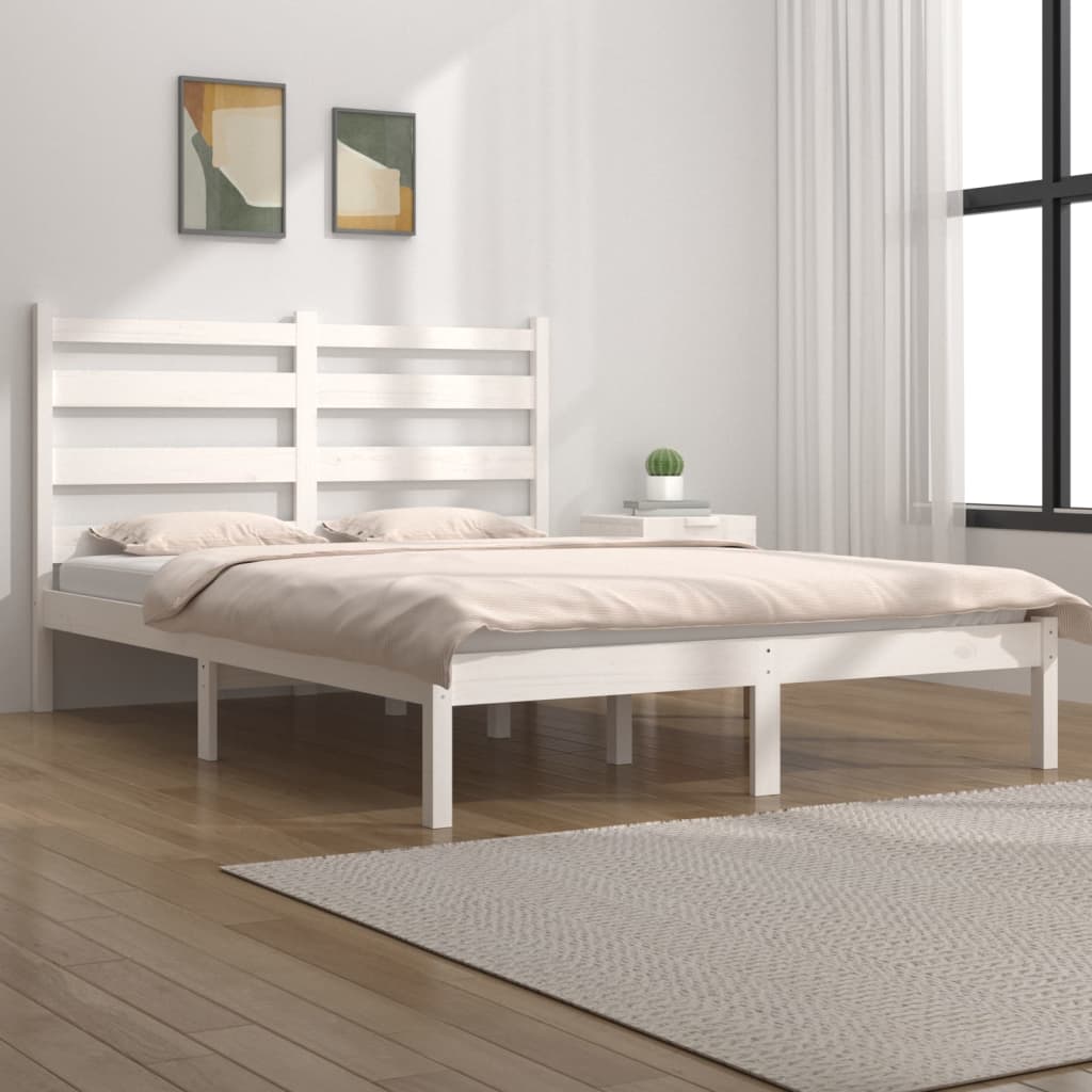 Bed Frame without Mattress White Solid Wood Pine Small Double