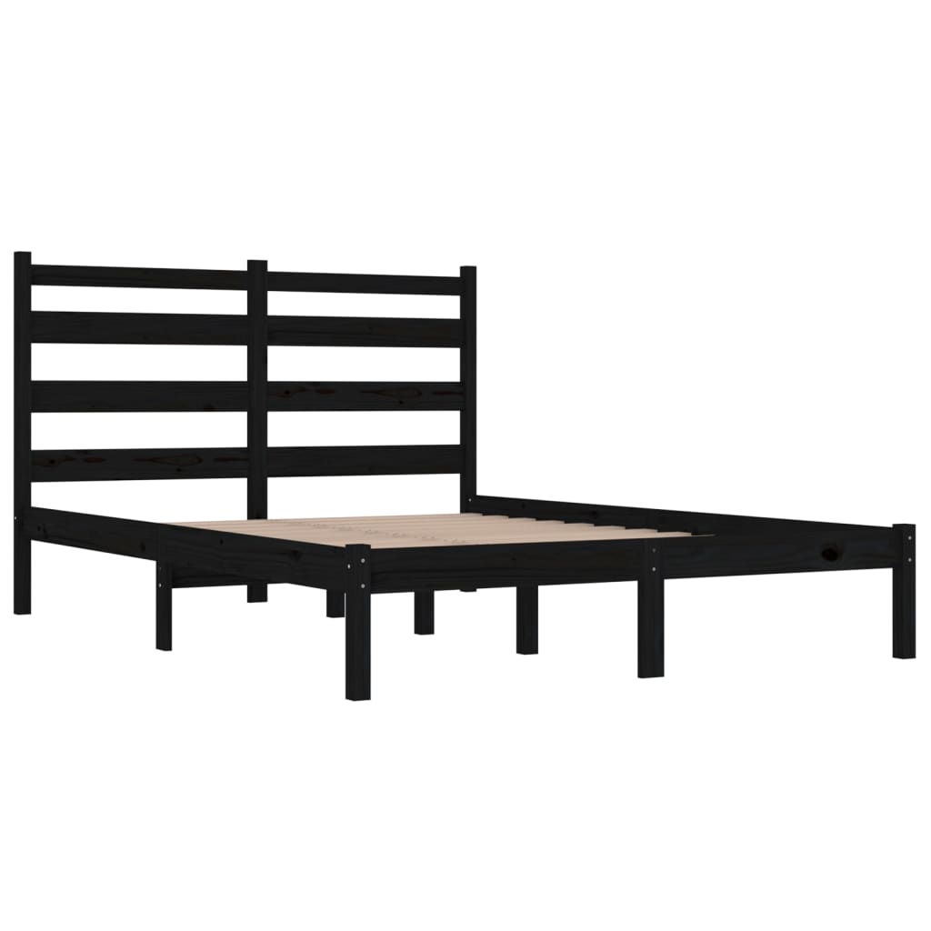 3103632 vidaXL Bed Frame without Mattress Black Solid Wood 140x190 cm (810001+818424)