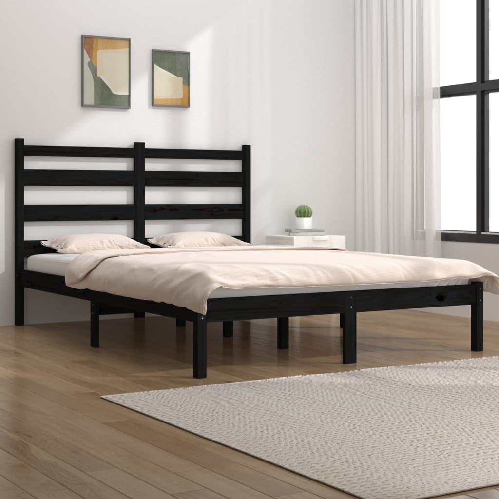 3103632 vidaXL Bed Frame without Mattress Black Solid Wood 140x190 cm (810001+818424)