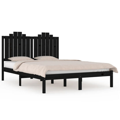 Bed Frame Black Solid Wood Pine 120x190 cm Small Double