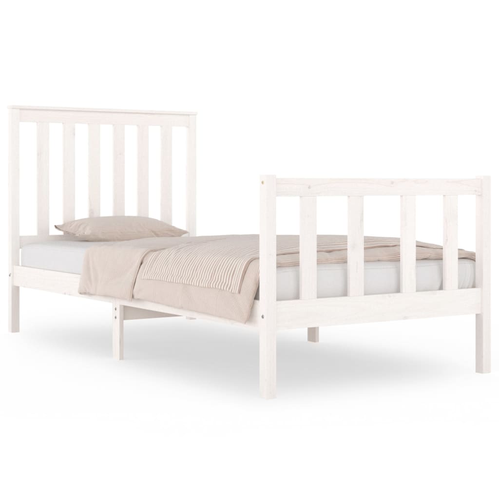 Bed Frame White Solid Wood Pine 90x190 cm Single