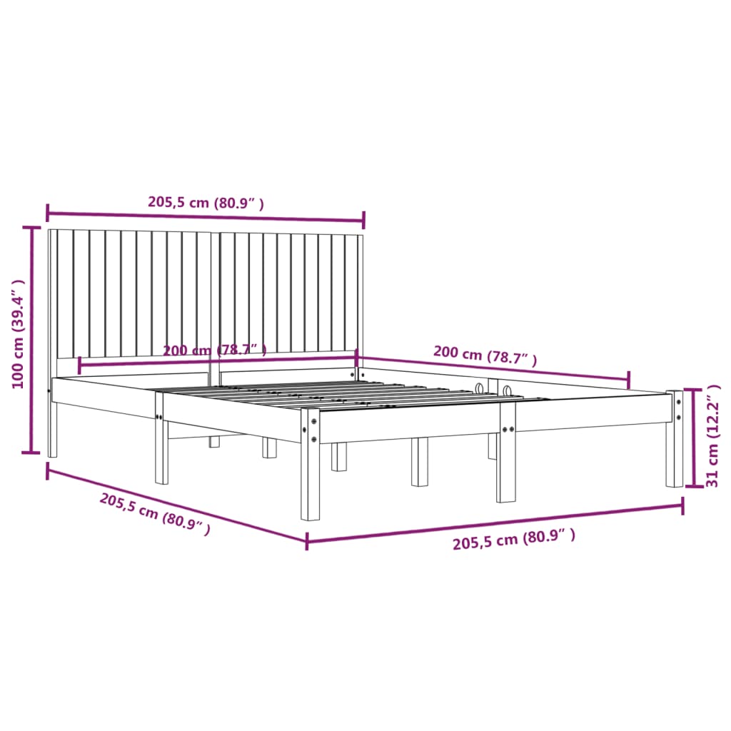 Bed Frame without Mattress White 200x200 cm Solid Wood Pine