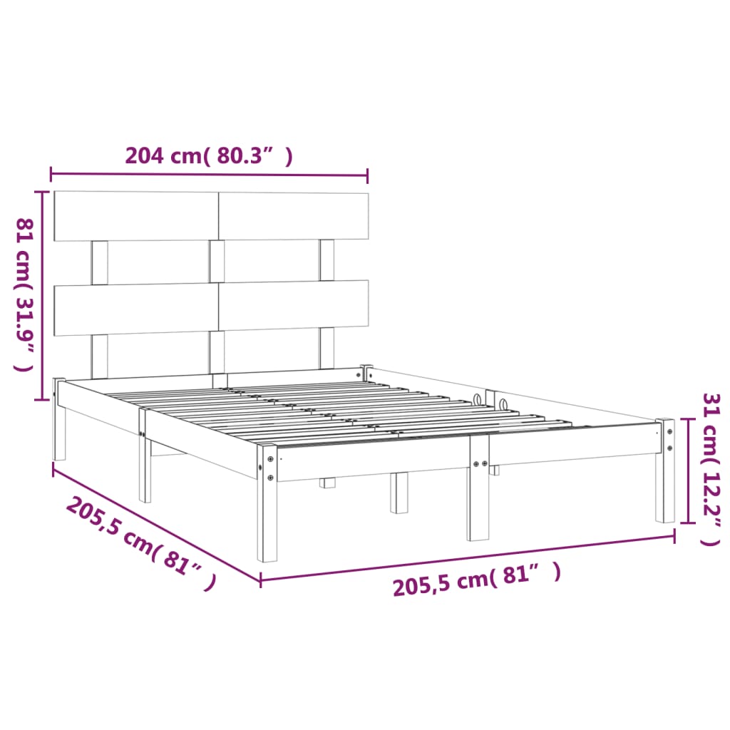 Bed Frame without Mattress Black 200x200 cm Solid Wood