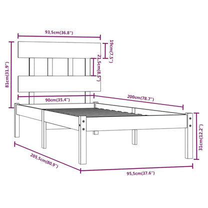 Bed Frame without Mattress 90x200 cm Solid Wood