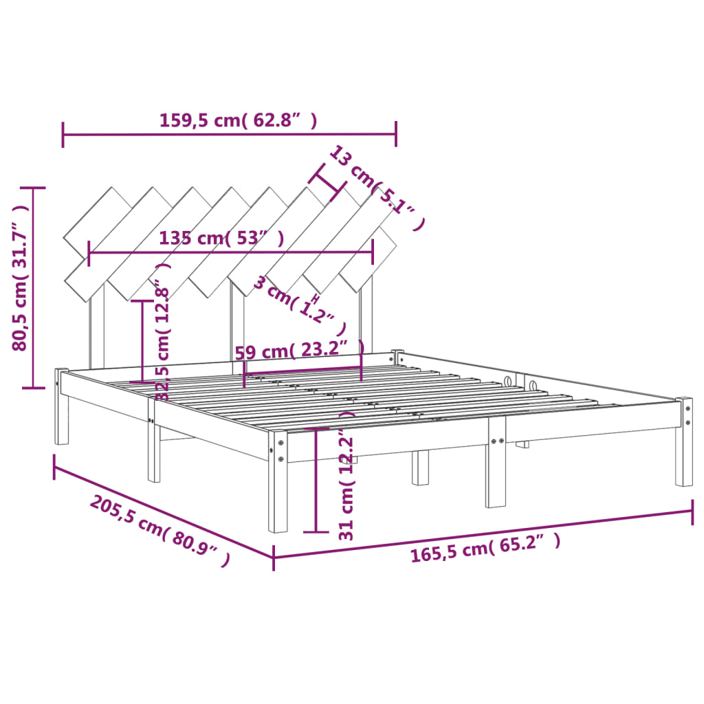 Bed Frame without Mattress White 160x200 cm Solid Wood