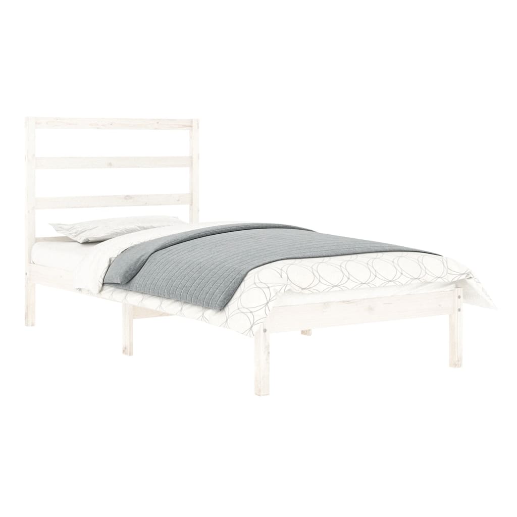 Bed Frame White Solid Wood 90x190 cm Single
