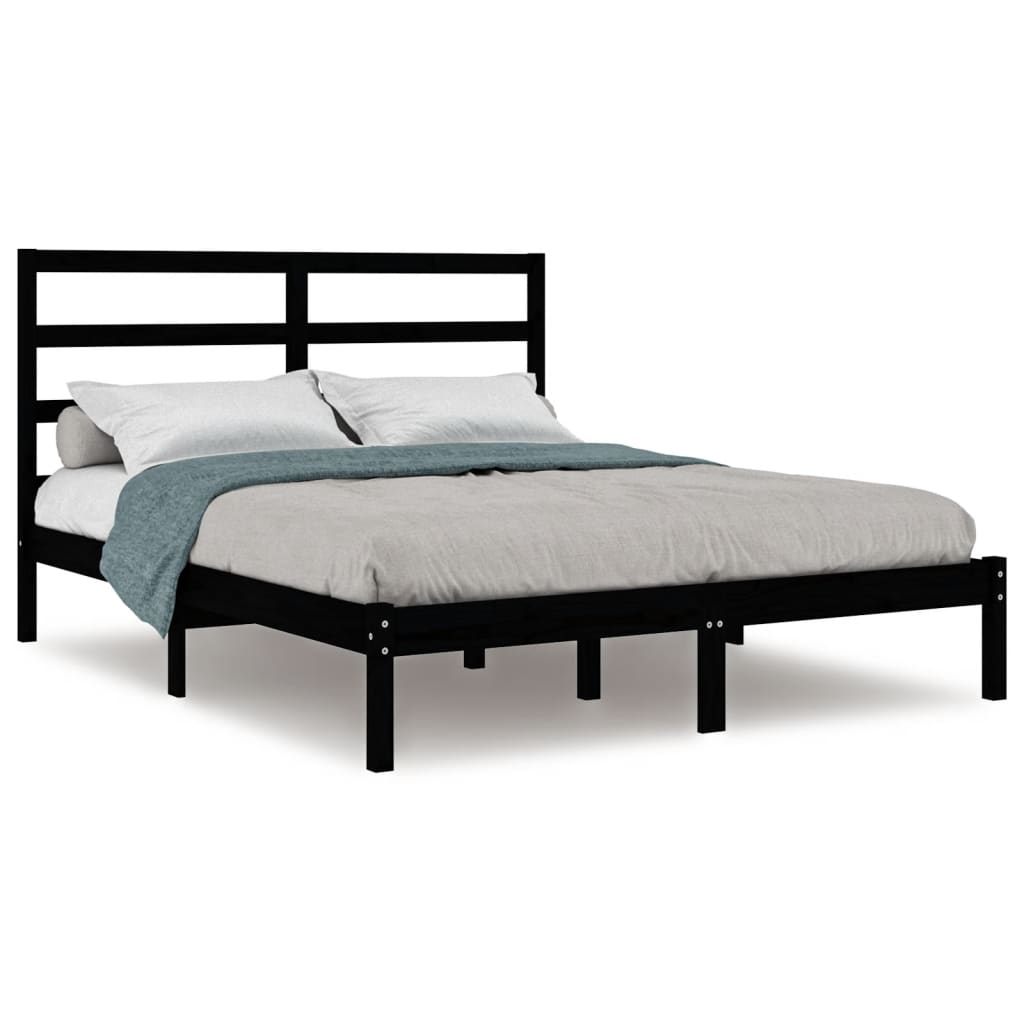 Bed Frame without Mattress Black 140x200 cm Solid Wood Pine