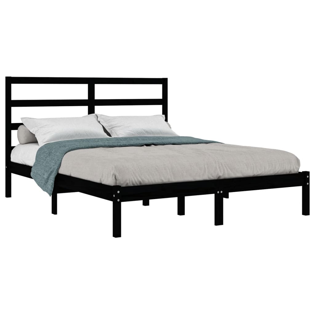 Bed Frame without Mattress Black 140x200 cm Solid Wood Pine