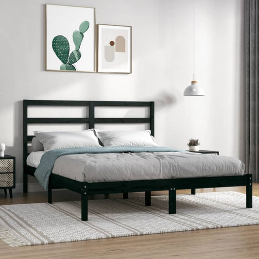 Bed Frame without Mattress Black 140x200 cm Solid Wood Pine