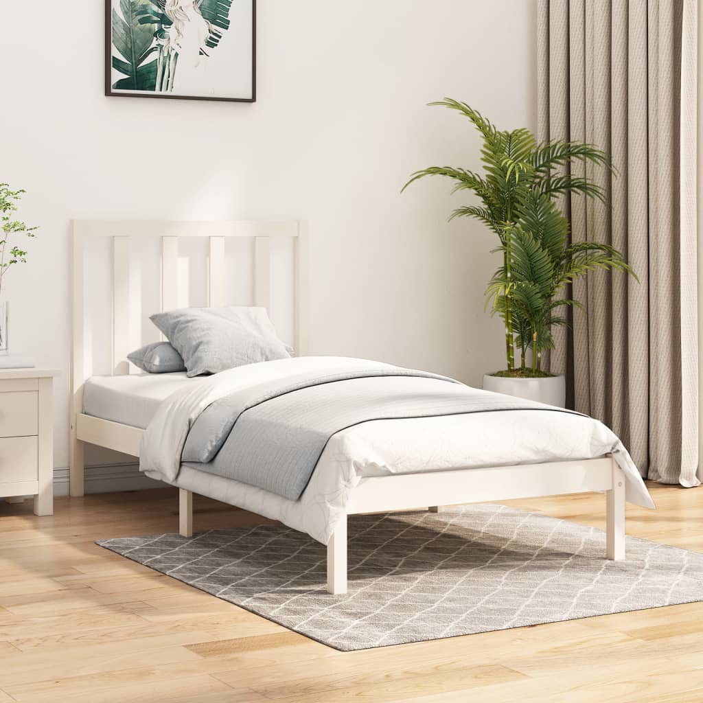 Bed Frame without Mattress White Solid Wood Pine 100x200 cm