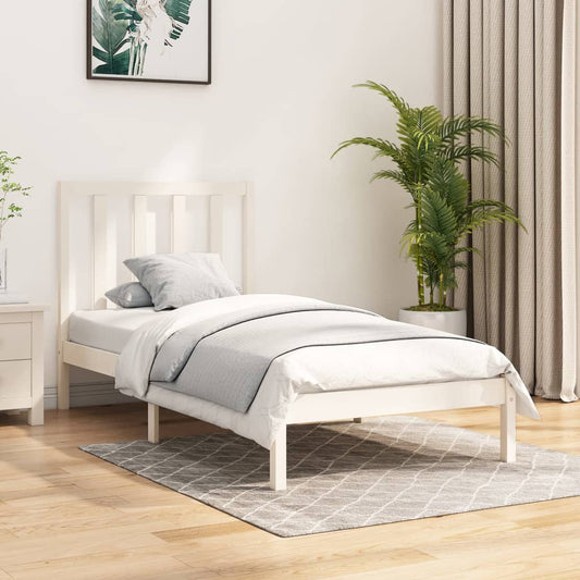 Bed Frame without Mattress White Solid Wood Pine 100x200 cm