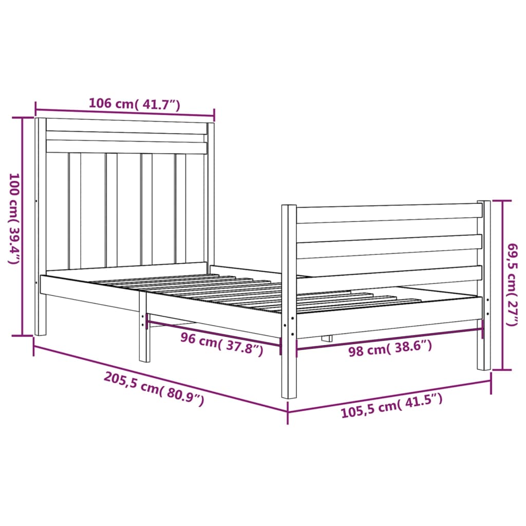 Bed Frame without Mattress 100x200 cm Solid Wood