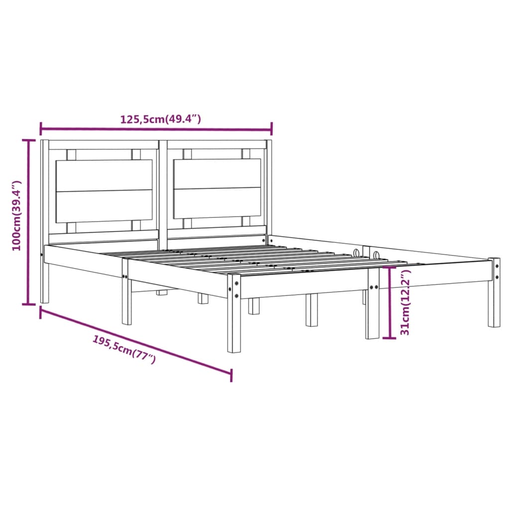 Bed Frame White Solid Wood 120x190 cm Small Double