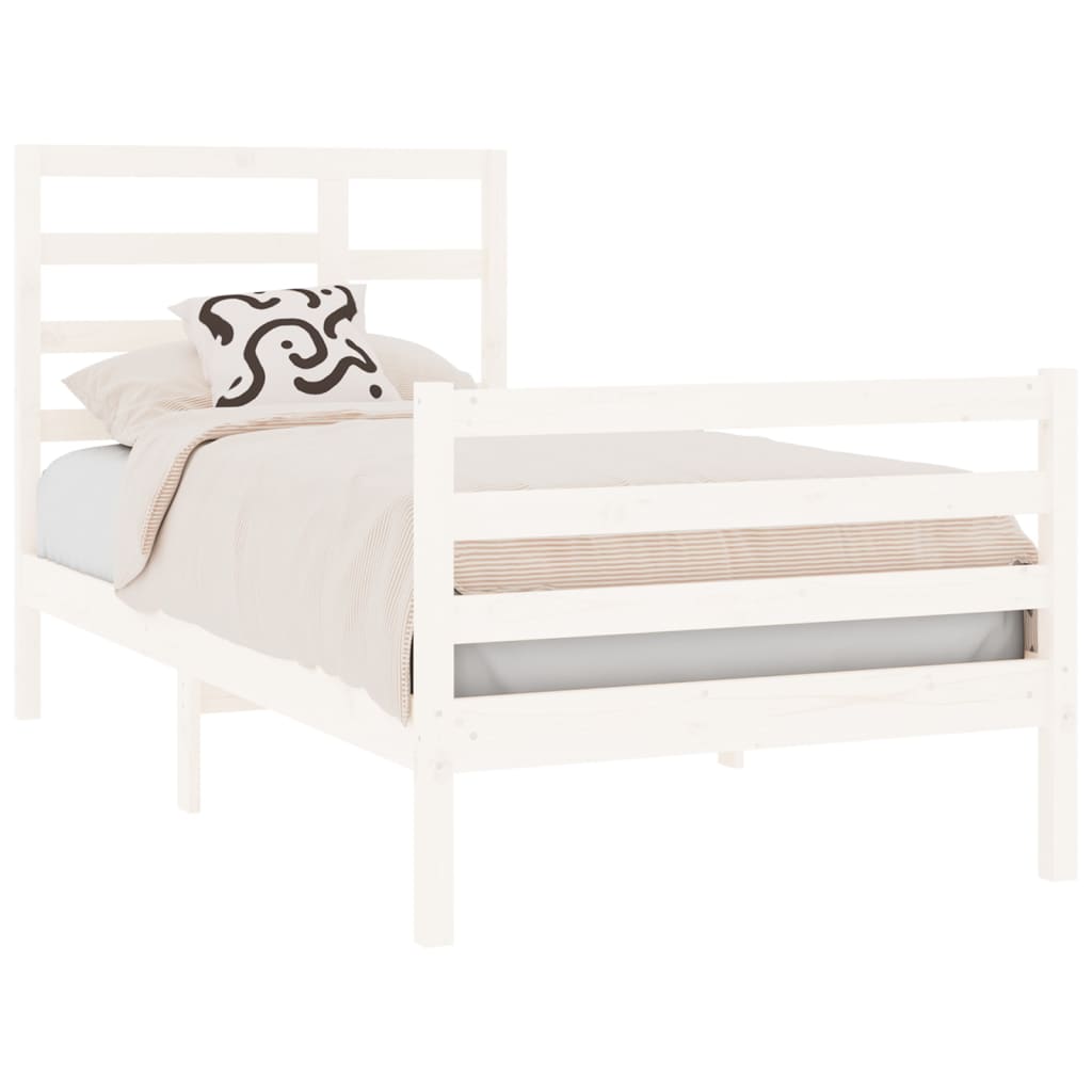 Bed Frame without Mattress White Solid Wood 90x190 cm Single