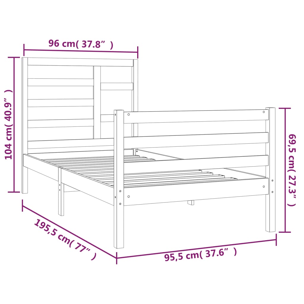 Bed Frame without Mattress White Solid Wood 90x190 cm Single