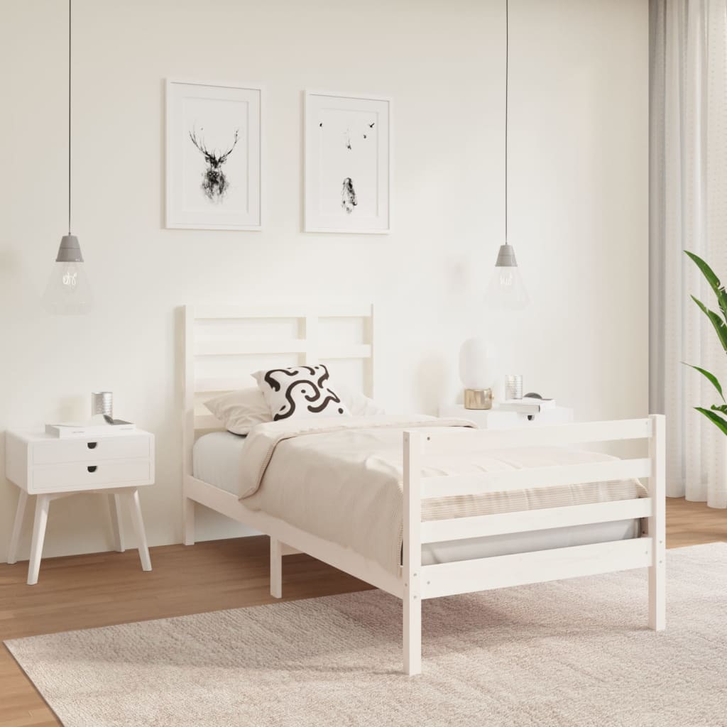 Bed Frame without Mattress White Solid Wood 90x190 cm Single