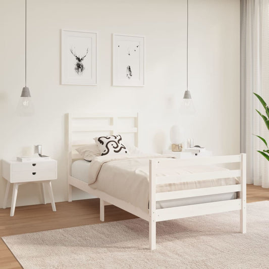Bed Frame without Mattress White Solid Wood 90x190 cm Single