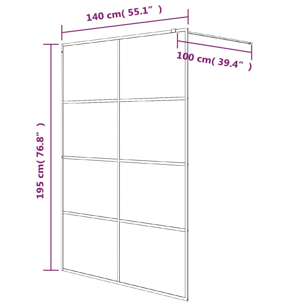 Walk-in Shower Wall Black 140x195 cm Half Frosted ESG Glass