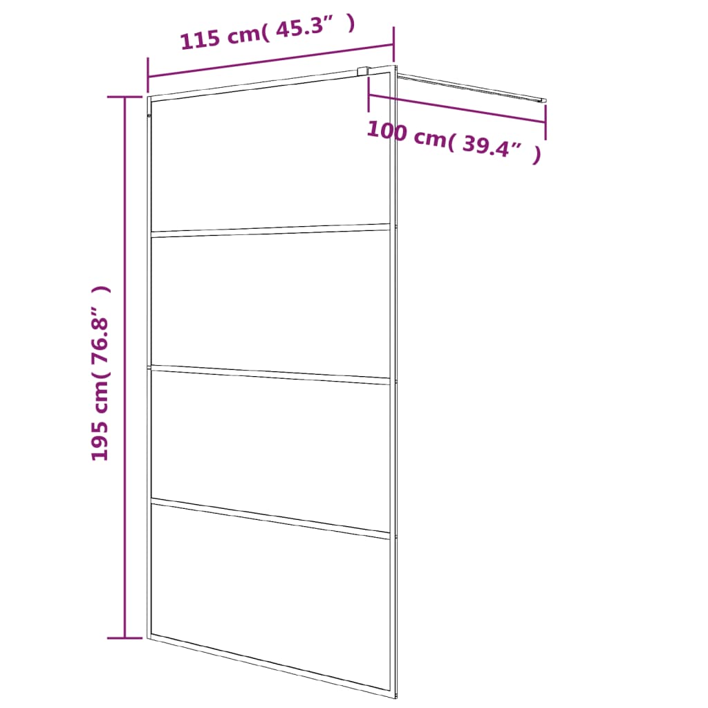 Walk-in Shower Wall Black 115x195 cm Frosted ESG Glass