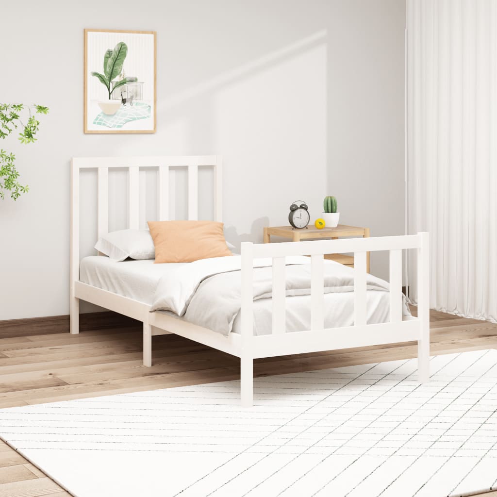 Bed Frame White Solid Wood Pine 90x200 cm
