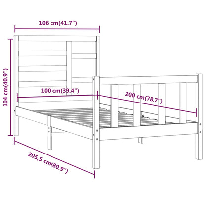 Bed Frame without Mattress Black 100x200 cm Solid Wood Pine