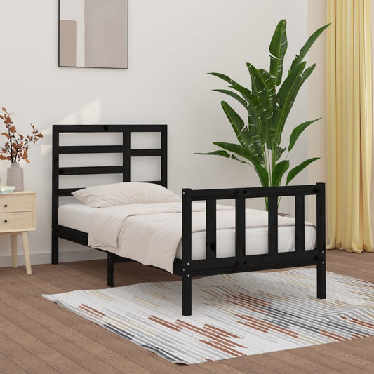Bed Frame without Mattress Black 100x200 cm Solid Wood Pine