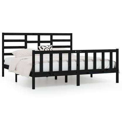 Bed Frame without Mattress Black 200x200 cm Solid Wood Pine