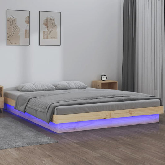 LED Bed Frame without Mattress 140x200 cm Solid Wood