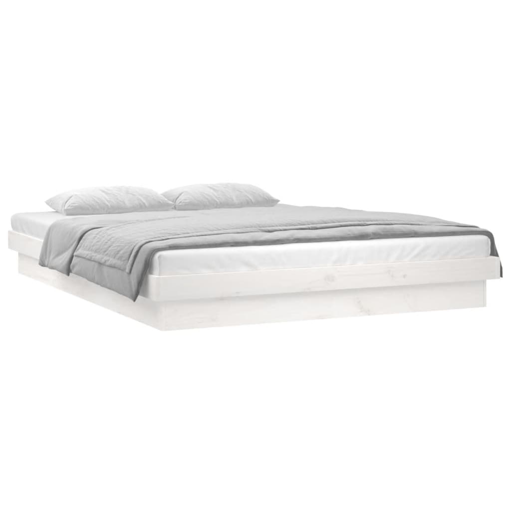 LED Bed Frame without Mattress White Super King Solid Wood
