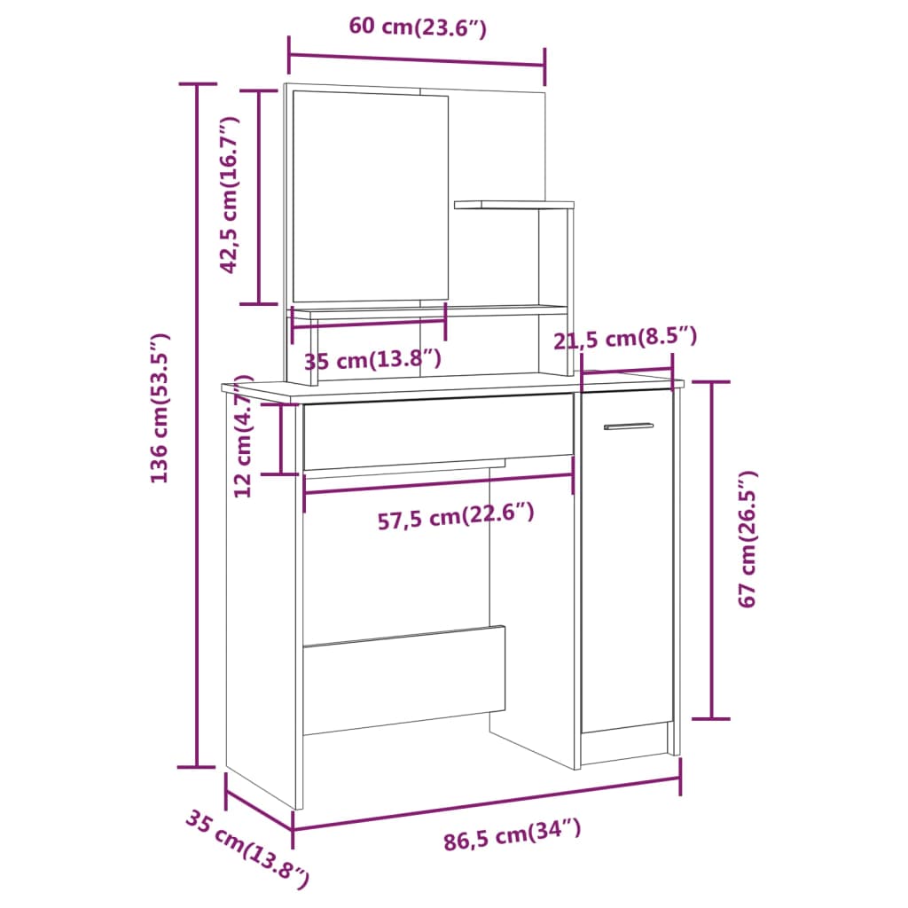 Dressing Table with Mirror Black 86.5x35x136 cm