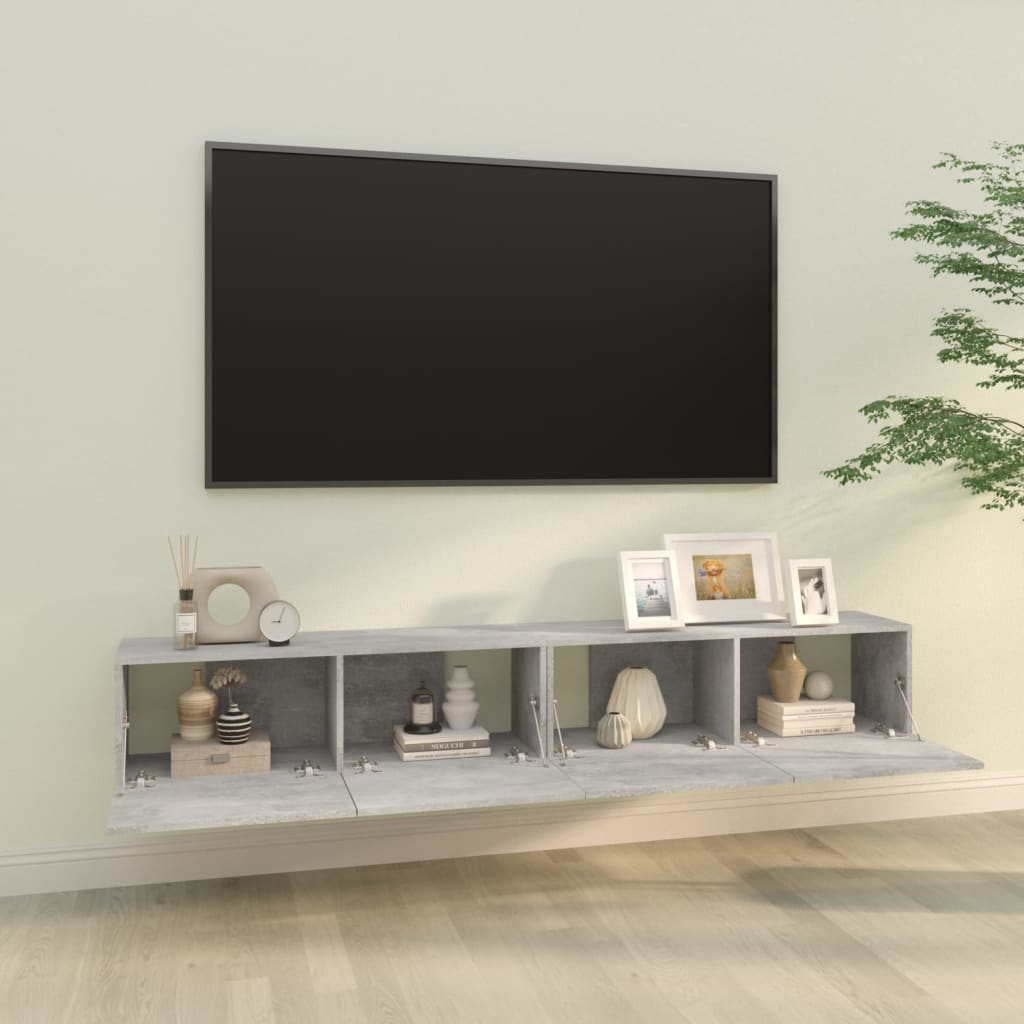 Wall TV Cabinets 2 pcs Concrete Grey 100x30x30 cm Engineered Wood