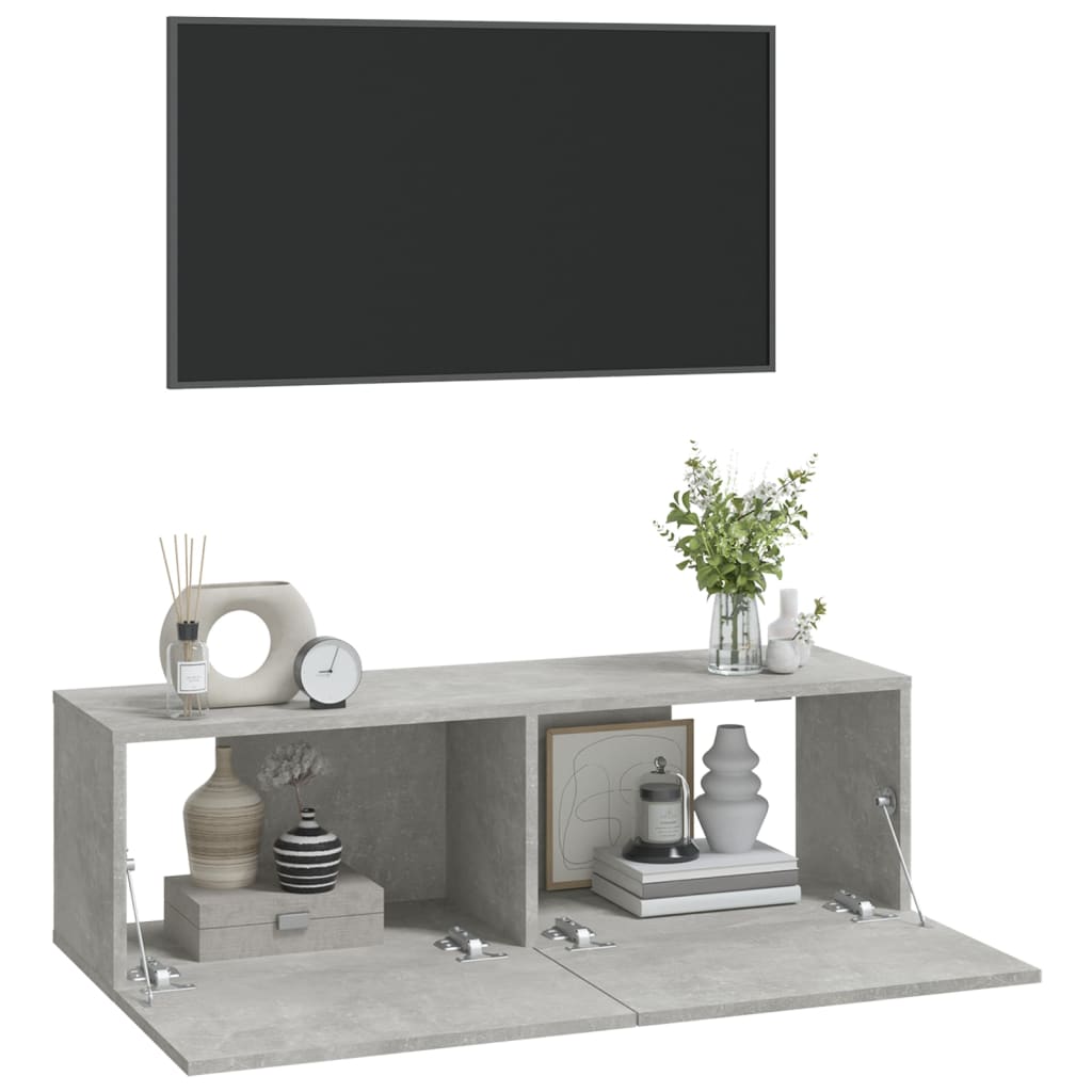 Wall TV Cabinets 2 pcs Concrete Grey 100x30x30 cm Engineered Wood