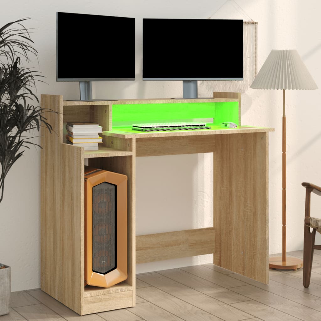 Desk with LED Lights Sonoma Oak 97x45x90 cm Engineered Wood