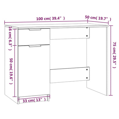 Desk White 100x50x75 cm Engineered Wood