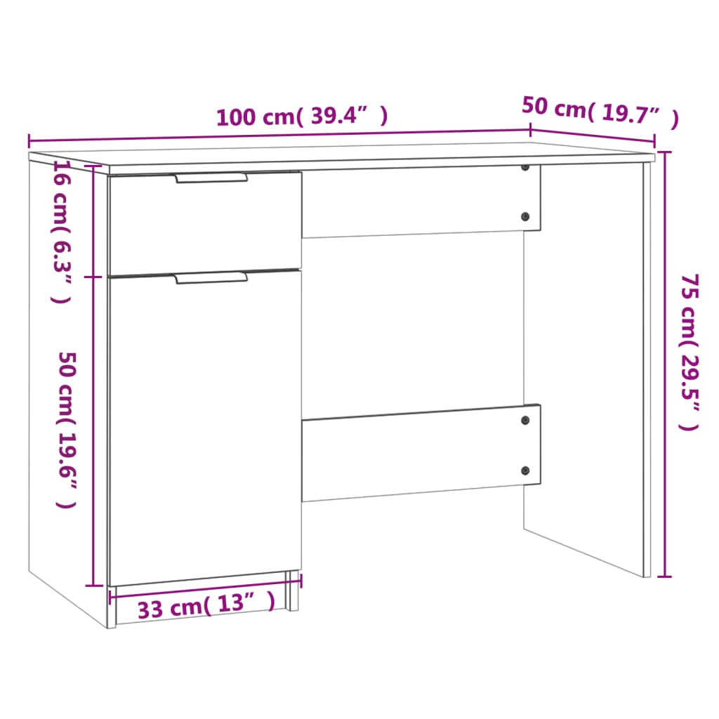 Desk Black 100x50x75 cm Engineered Wood