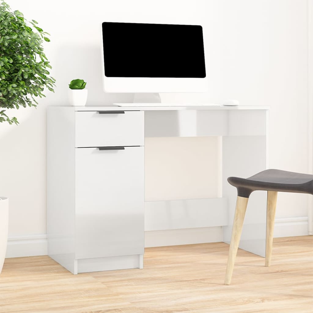 Desk High Gloss White 100x50x75 cm Engineered Wood