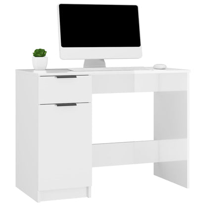 Desk High Gloss White 100x50x75 cm Engineered Wood