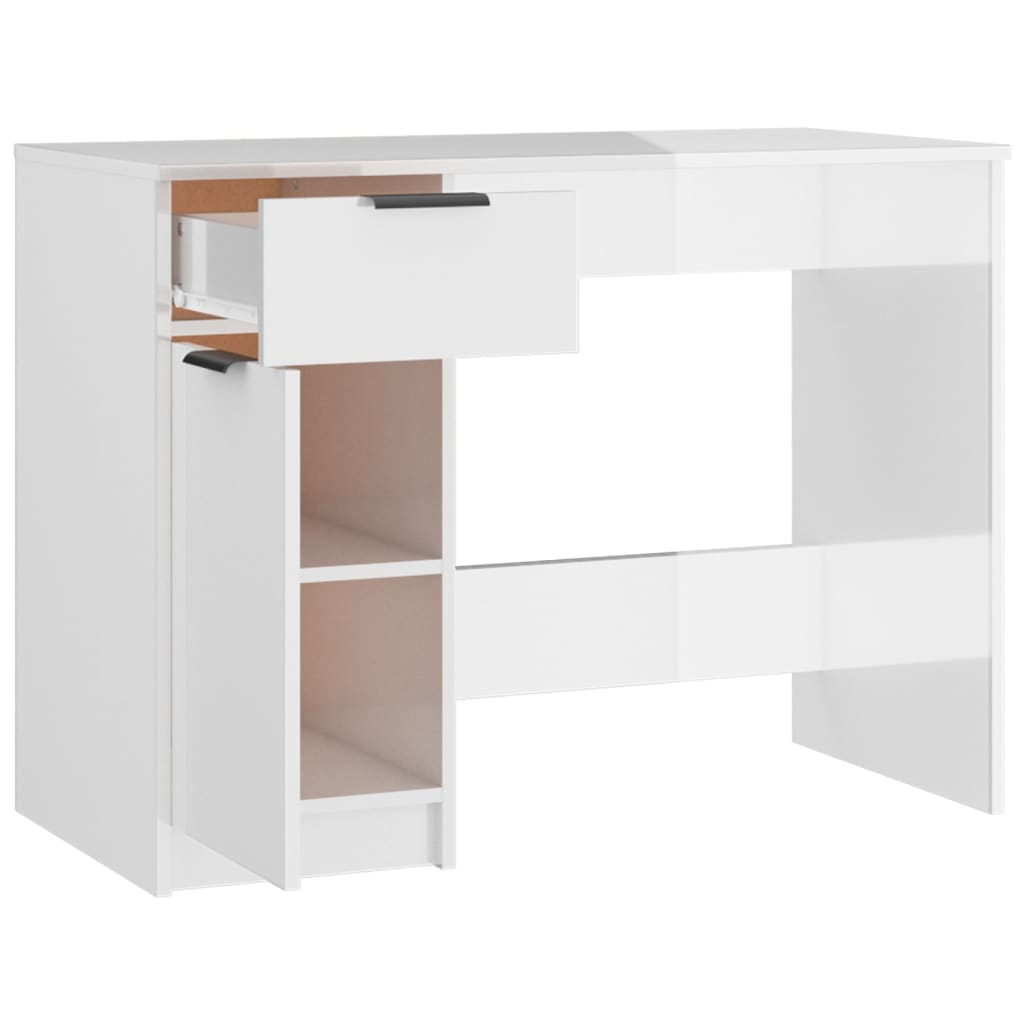 Desk High Gloss White 100x50x75 cm Engineered Wood