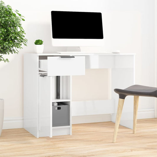 Desk High Gloss White 100x50x75 cm Engineered Wood