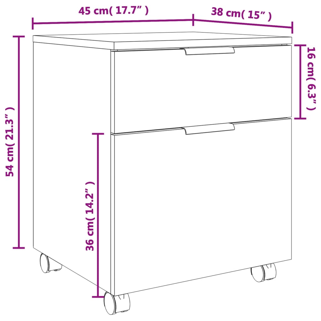 Mobile File Cabinet with Wheels Concrete Grey 45x38x54 cm Engineered Wood