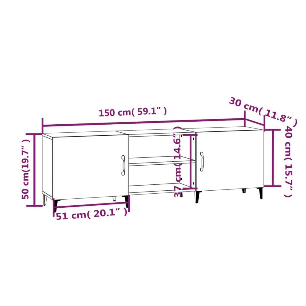 TV Cabinet White 150x30x50 cm Engineered Wood