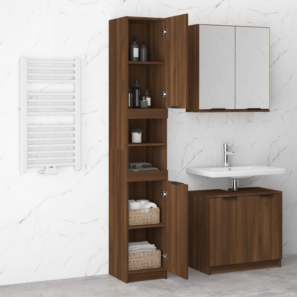 Bathroom Cabinet Brown Oak 32x34x188.5 cm Engineered Wood