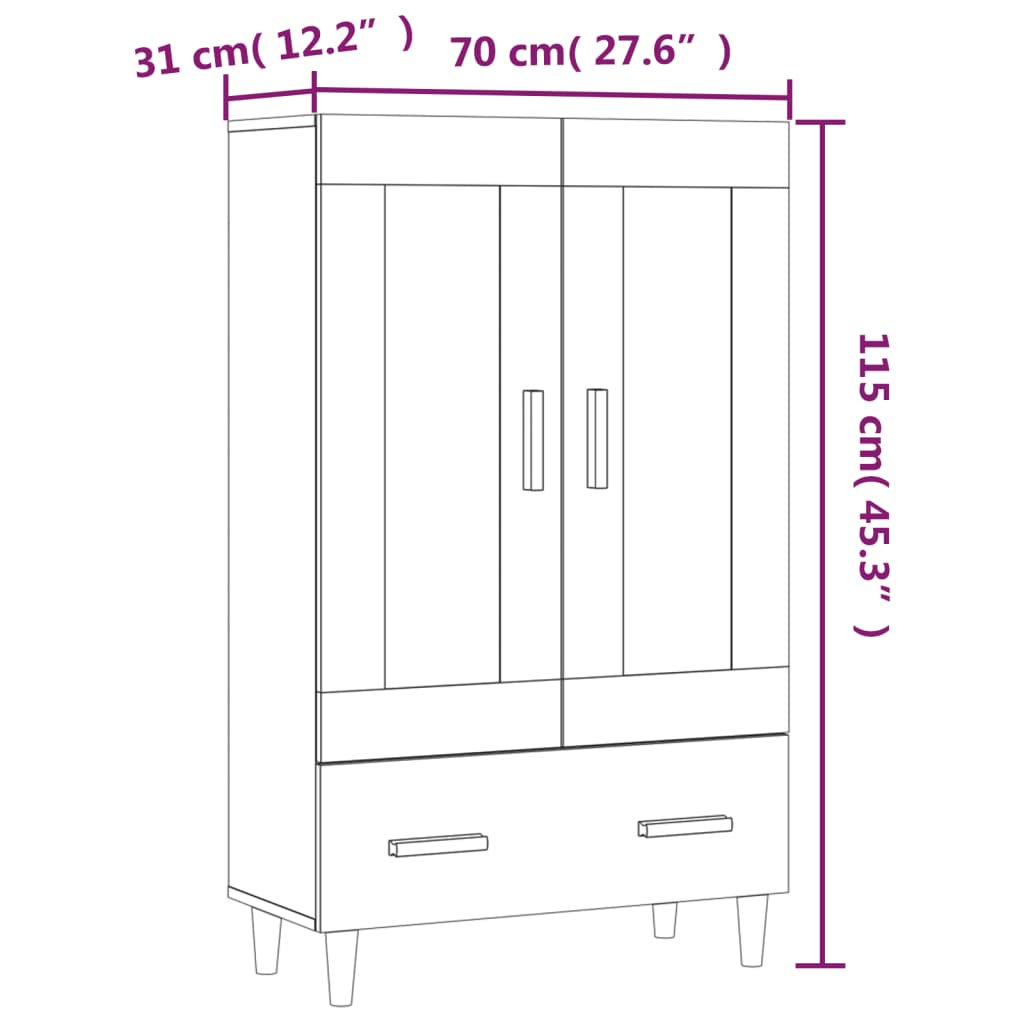 Highboard Grey Sonoma 70x31x115 cm Engineered Wood