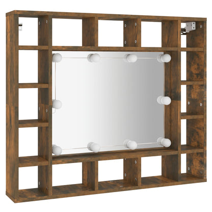 Mirror Cabinet with LED Smoked Oak 91x15x76.5 cm