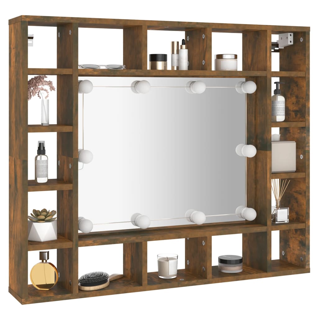 Mirror Cabinet with LED Smoked Oak 91x15x76.5 cm